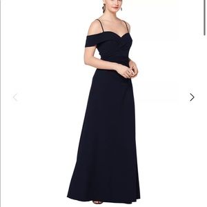 Bill Levkoff Black Midnight Stretch Crepe Off The Shoulder A-line Dress